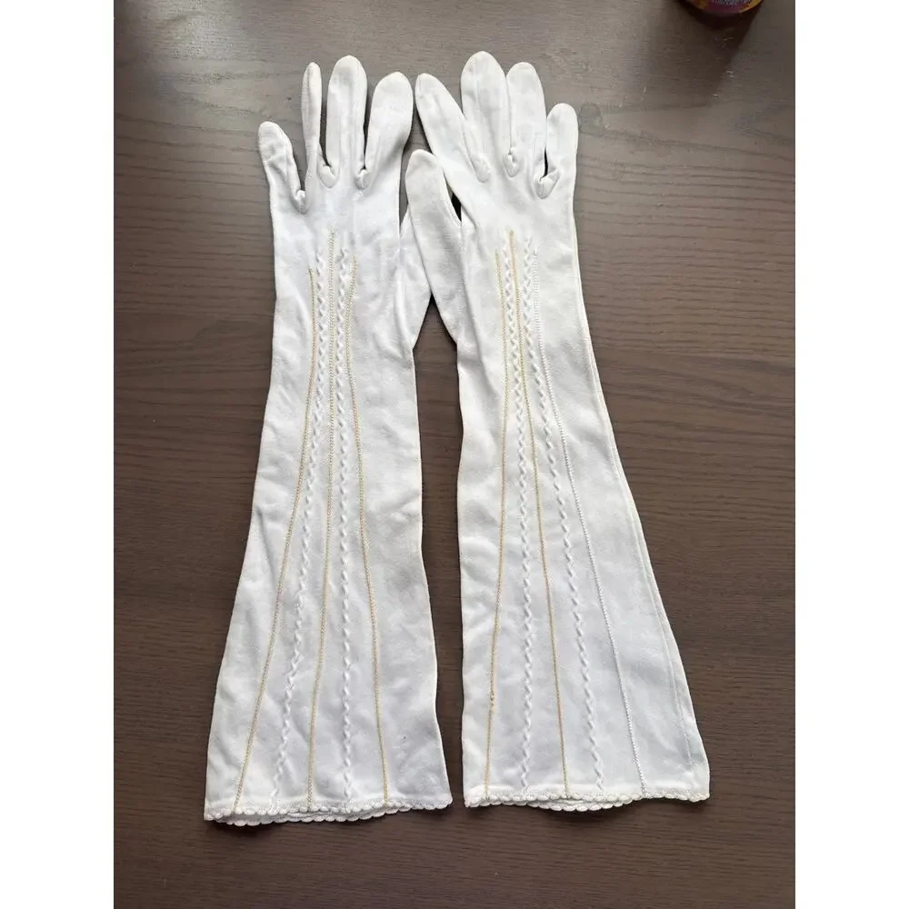 Vintage Cotton Gloves 60s set of 3 pair Pearl, Eyelet, Stripe Size Small